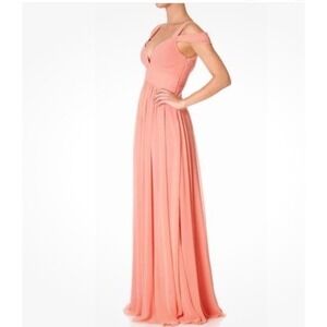 Forever Unique Coral Chiffon Cold Shoulder V Neck Maxi‎ Dress Sz 6